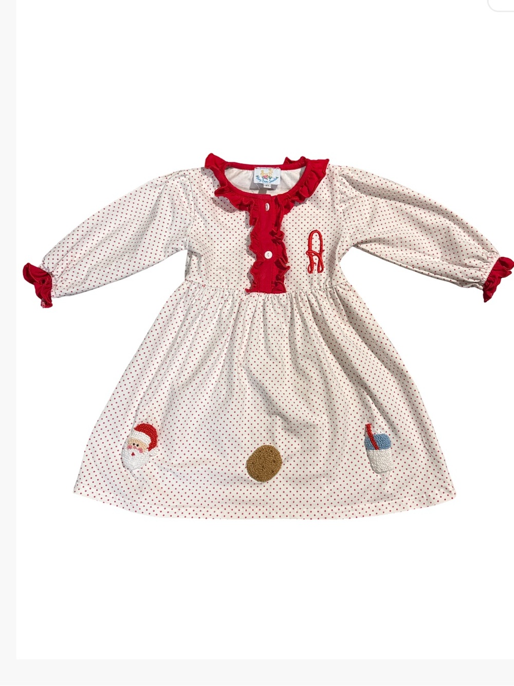 Busy Bees Smocked White Dress with Red Polka Dots Santa Milk & Cookies size 2T